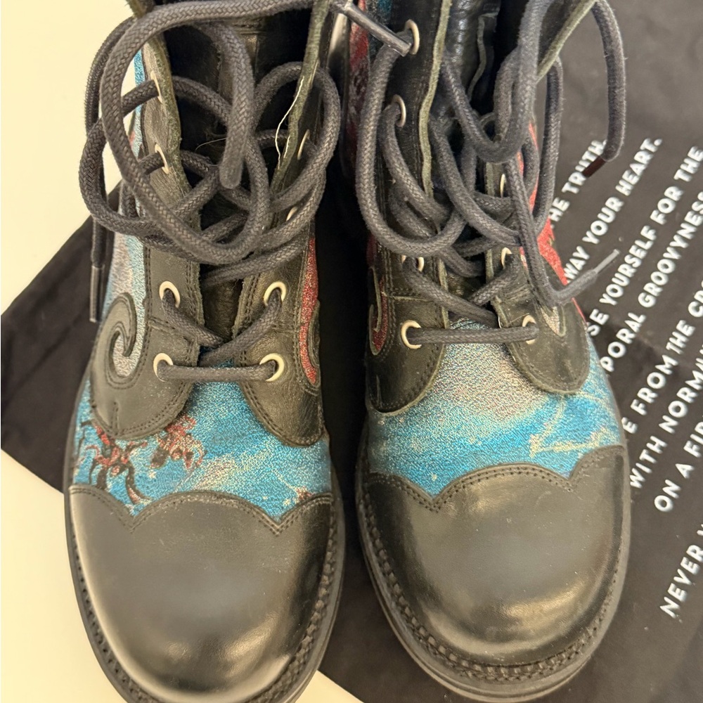 Fluevog Limited Edition Derby Swirl Tapestry Boots - Picture 4 of 10